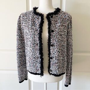 Ann Taylor Boucle Knit Button Front Sweater Blazer Size Medium Petite